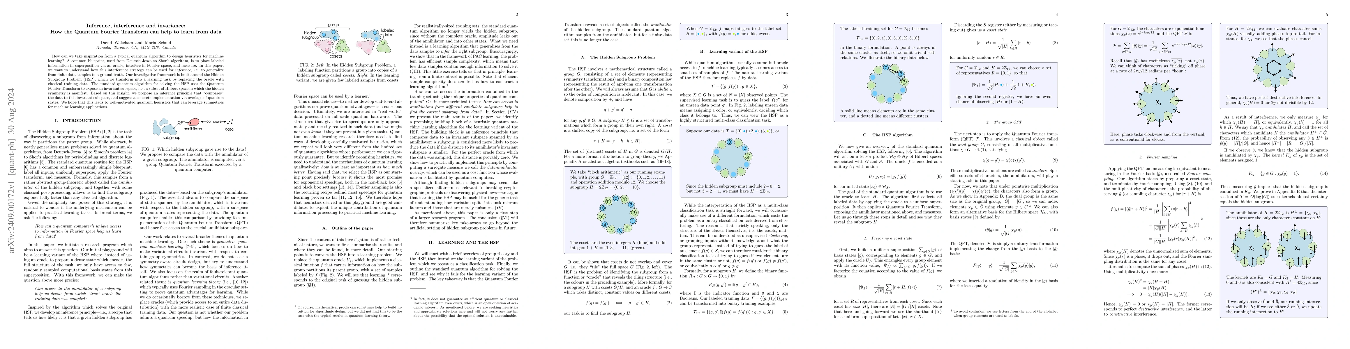 Thumbnail for Inference, interference and invariance: How the Quantum Fourier
  Transform can help to learn from data