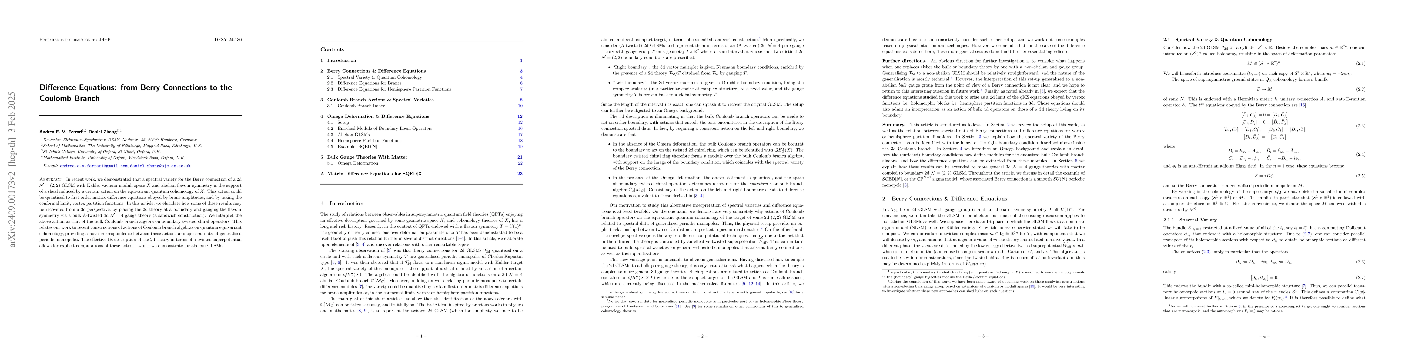 Thumbnail for Difference Equations: from Berry Connections to the Coulomb Branch