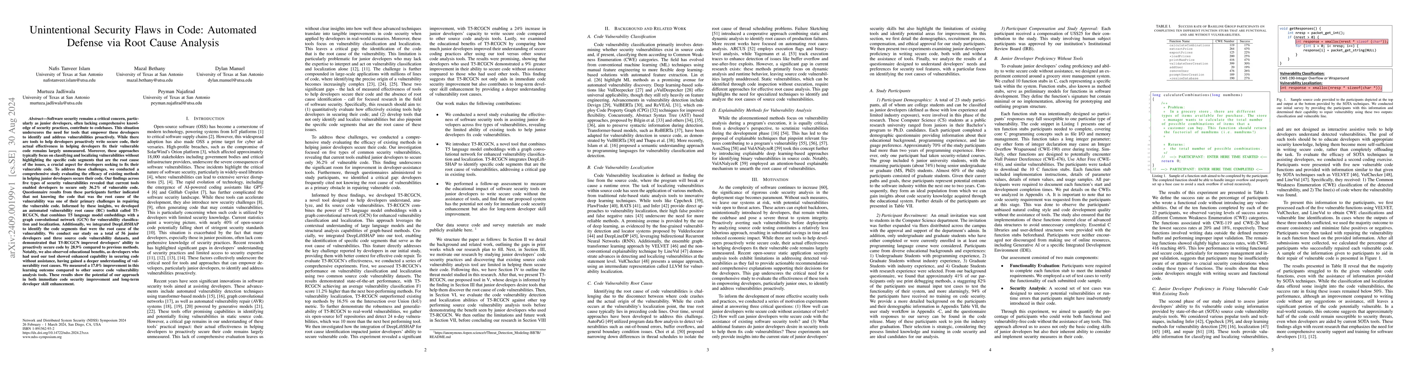 Thumbnail for Unintentional Security Flaws in Code: Automated Defense via Root Cause
  Analysis