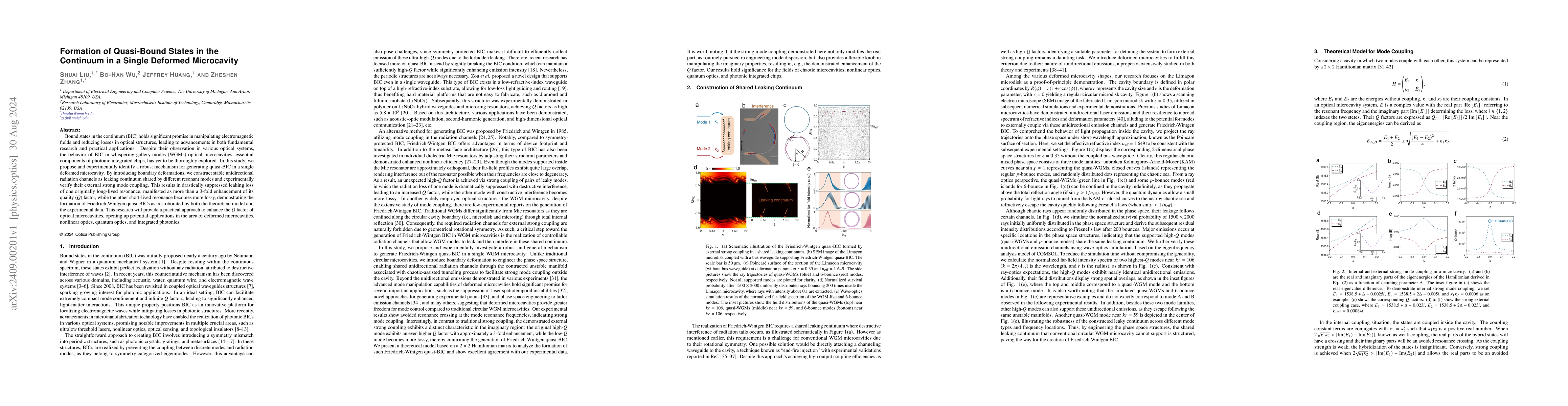 Thumbnail for Formation of Quasi-Bound States in the Continuum in a Single Deformed
  Microcavity