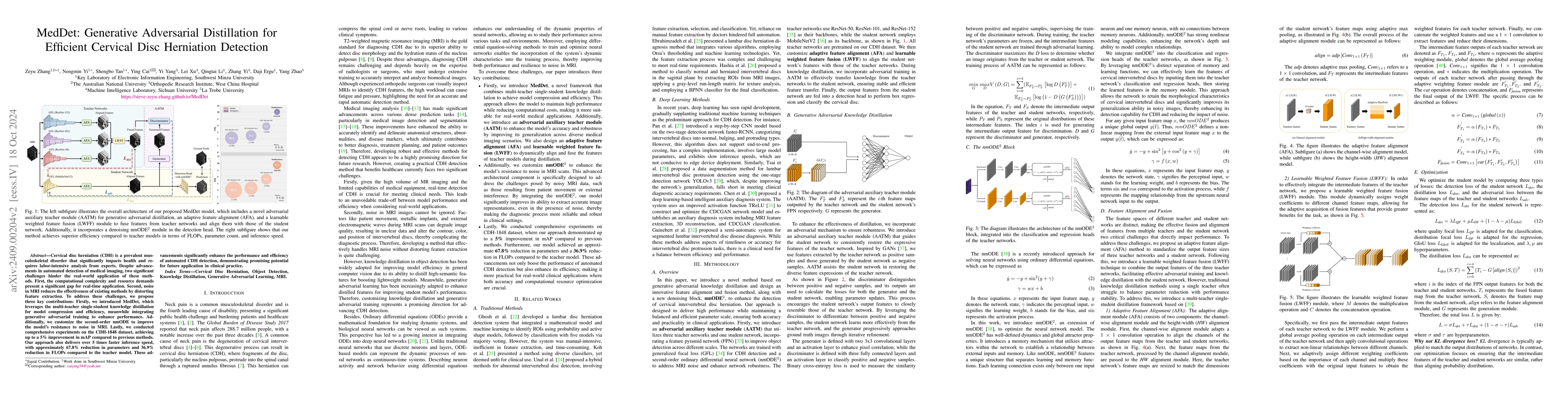 Thumbnail for MedDet: Generative Adversarial Distillation for Efficient Cervical Disc
  Herniation Detection