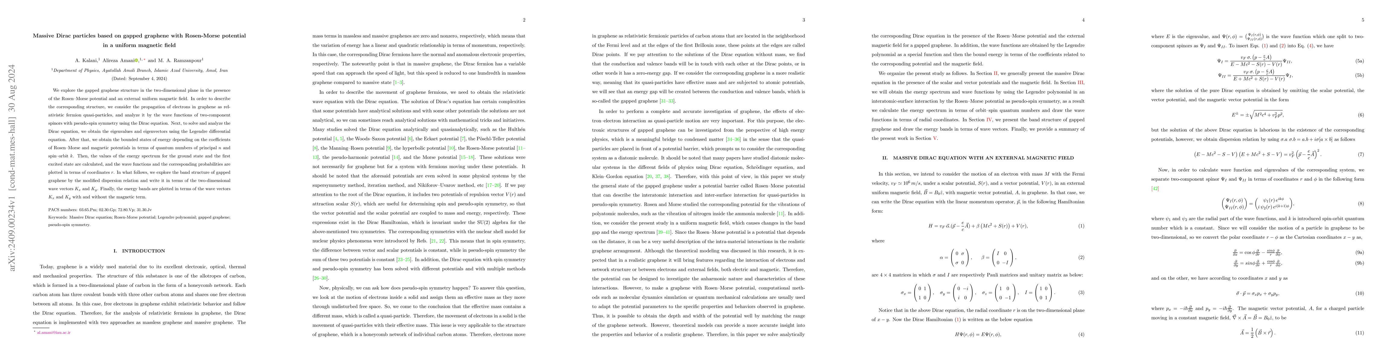 Thumbnail for Massive Dirac particles based on gapped graphene with Rosen-Morse
  potential in a uniform magnetic field