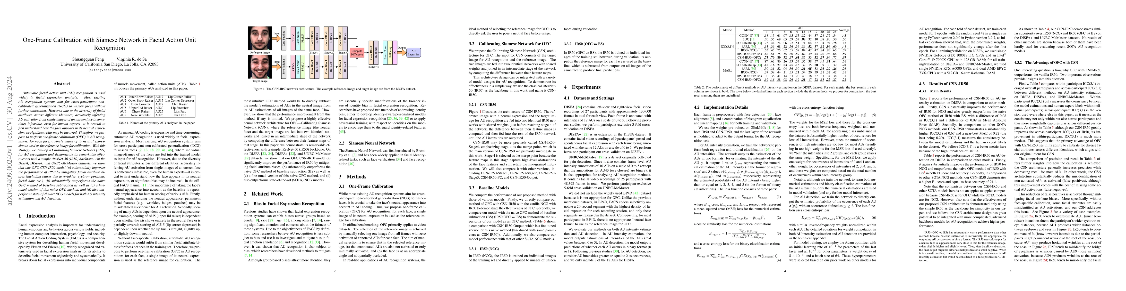 Thumbnail for One-Frame Calibration with Siamese Network in Facial Action Unit
  Recognition