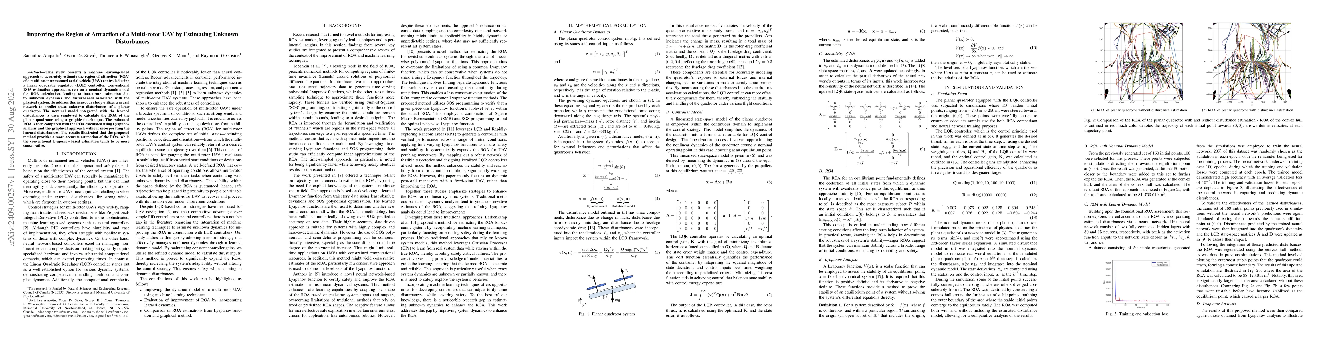 Thumbnail for Improving the Region of Attraction of a Multi-rotor UAV by Estimating
  Unknown Disturbances