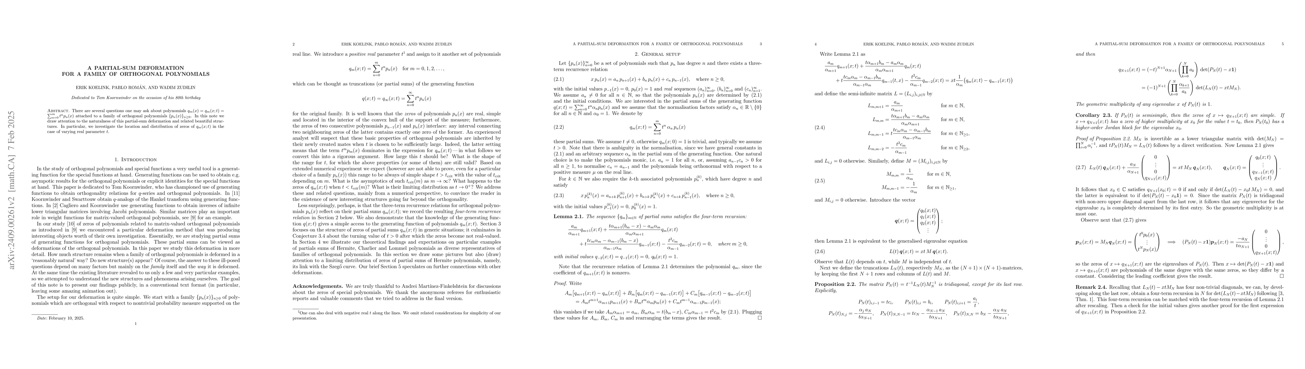 Thumbnail for A partial-sum deformation for a family of orthogonal polynomials