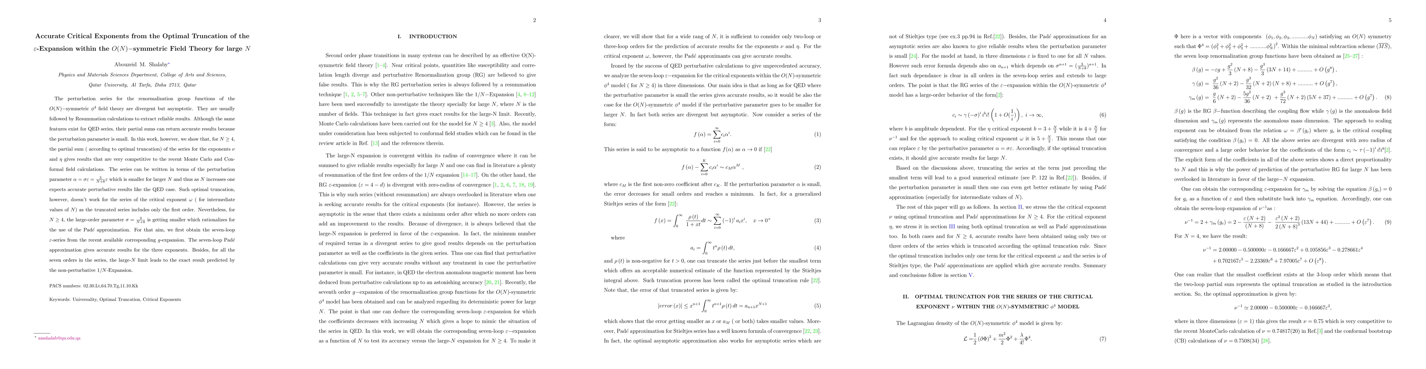 Thumbnail for Accurate Critical Exponents from the Optimal Truncation of the epsilon-
  Expansion within the O(N)-symmetric Field Theory for large N