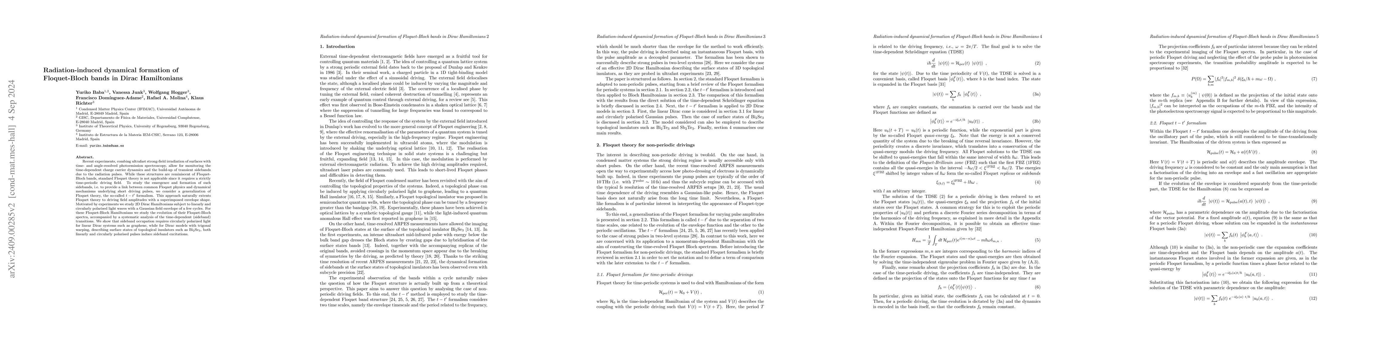 Thumbnail for Radiation-induced dynamical formation of Floquet-Bloch bands in Dirac
  Hamiltonians