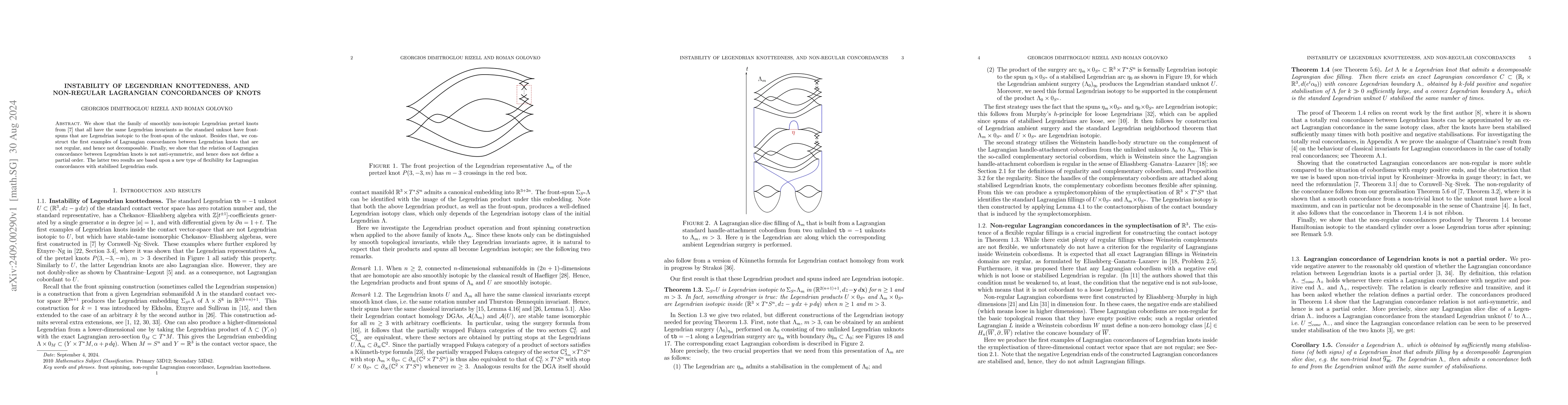 Thumbnail for Instability of Legendrian knottedness, and non-regular Lagrangian
  concordances of knots