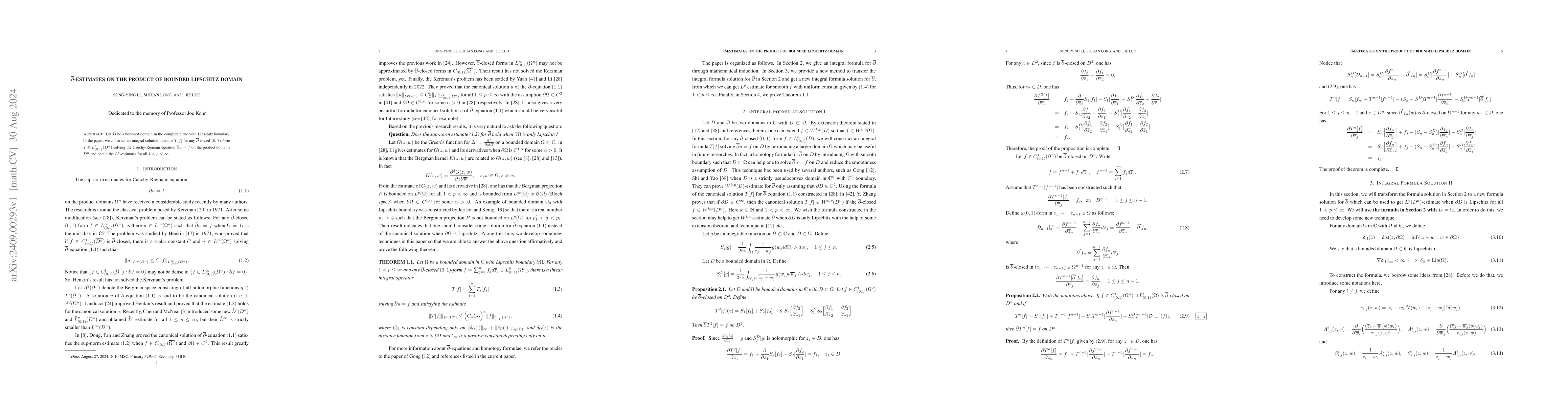 Thumbnail for $\overline{\partial}$-Estimates on the product of bounded Lipschitz
  domain