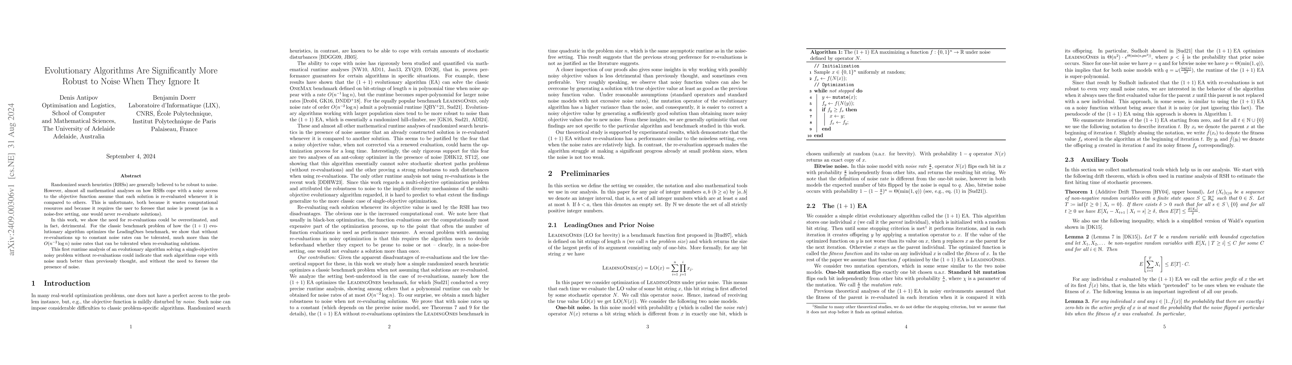 Thumbnail for Evolutionary Algorithms Are Significantly More Robust to Noise When They
  Ignore It