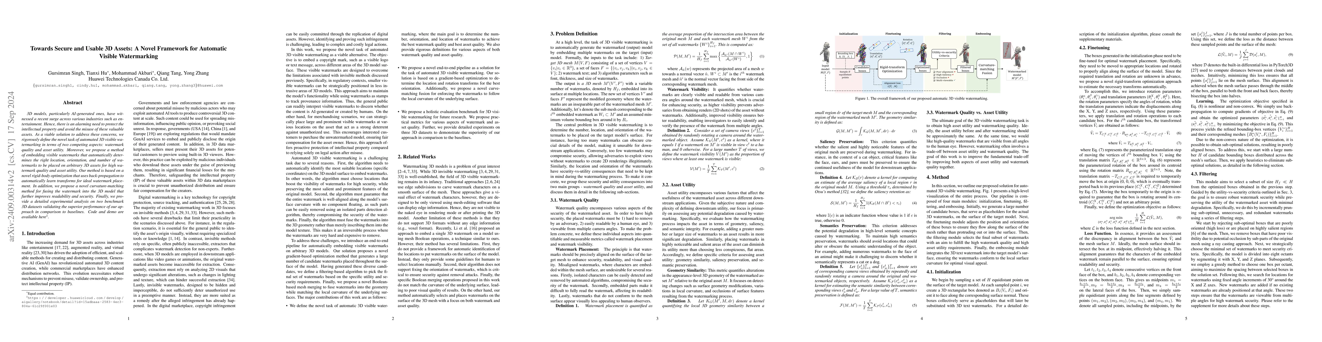 Thumbnail for Towards Secure and Usable 3D Assets: A Novel Framework for Automatic
  Visible Watermarking