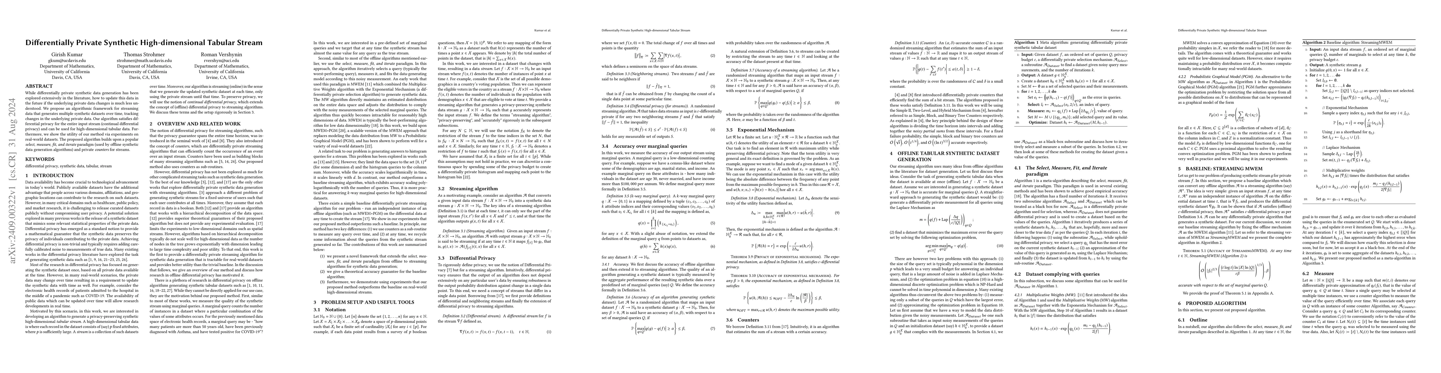 Thumbnail for Differentially Private Synthetic High-dimensional Tabular Stream