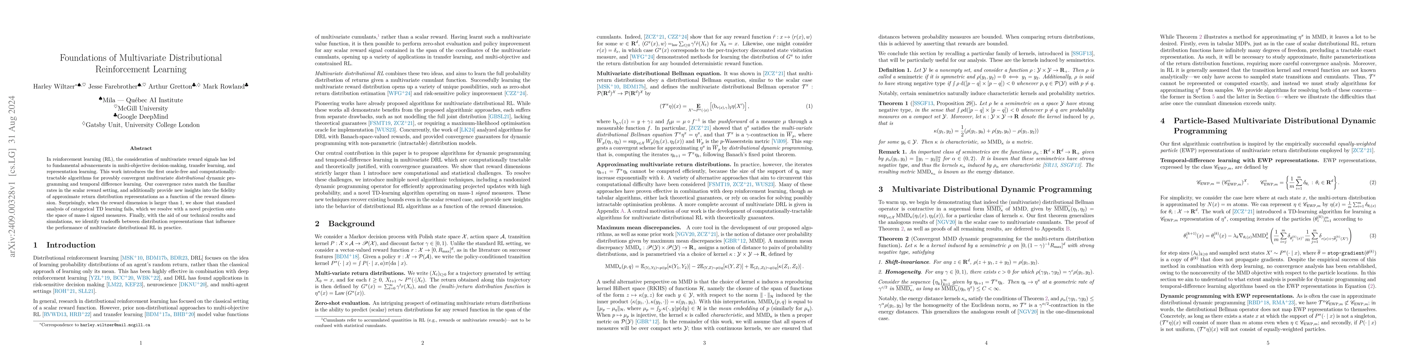 Thumbnail for Foundations of Multivariate Distributional Reinforcement Learning