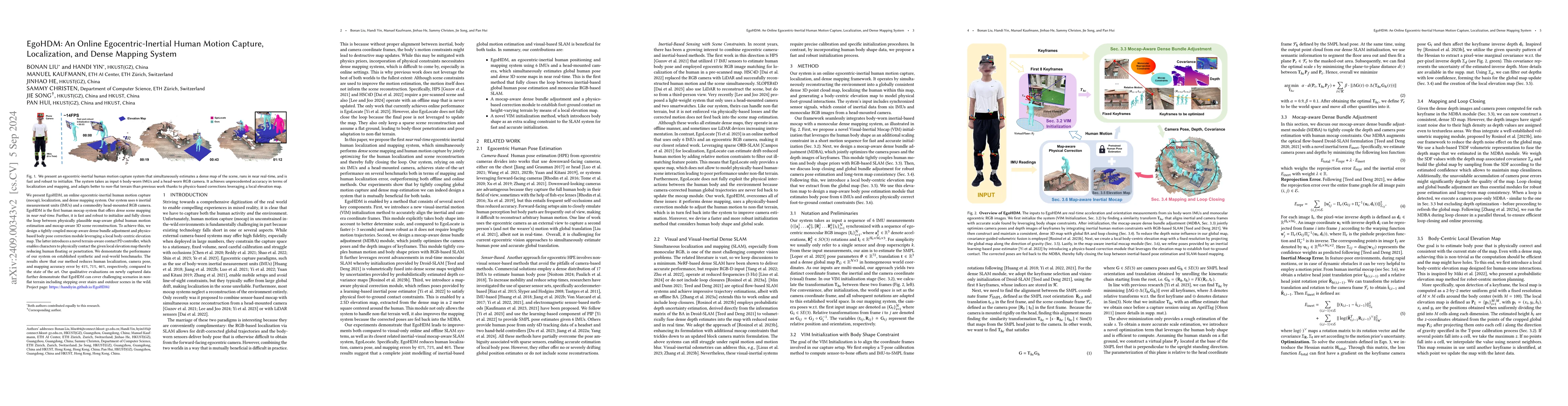 Thumbnail for EgoHDM: An Online Egocentric-Inertial Human Motion Capture,
  Localization, and Dense Mapping System