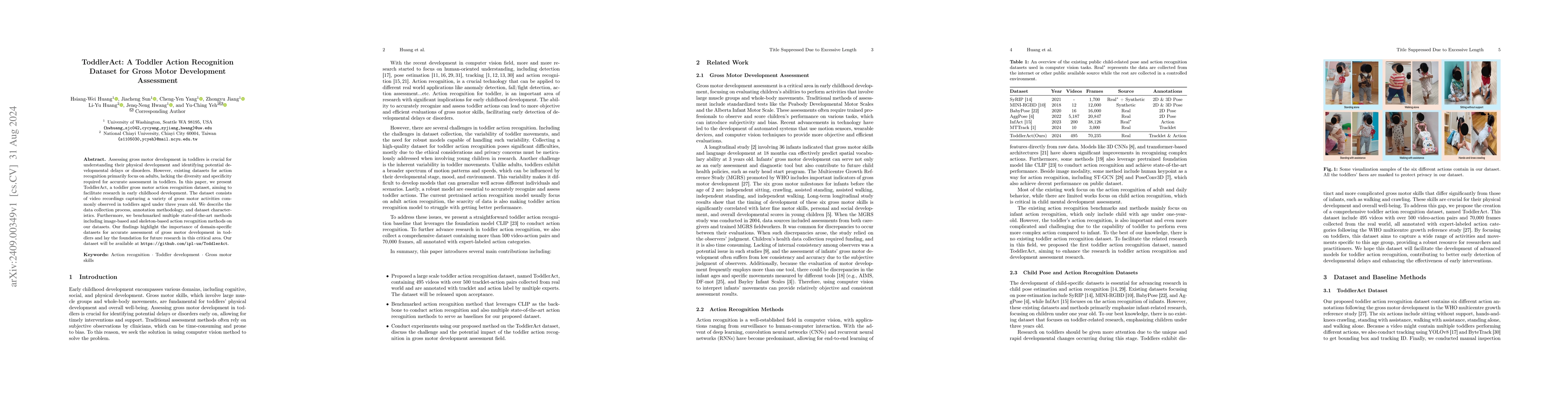 Thumbnail for ToddlerAct: A Toddler Action Recognition Dataset for Gross Motor
  Development Assessment