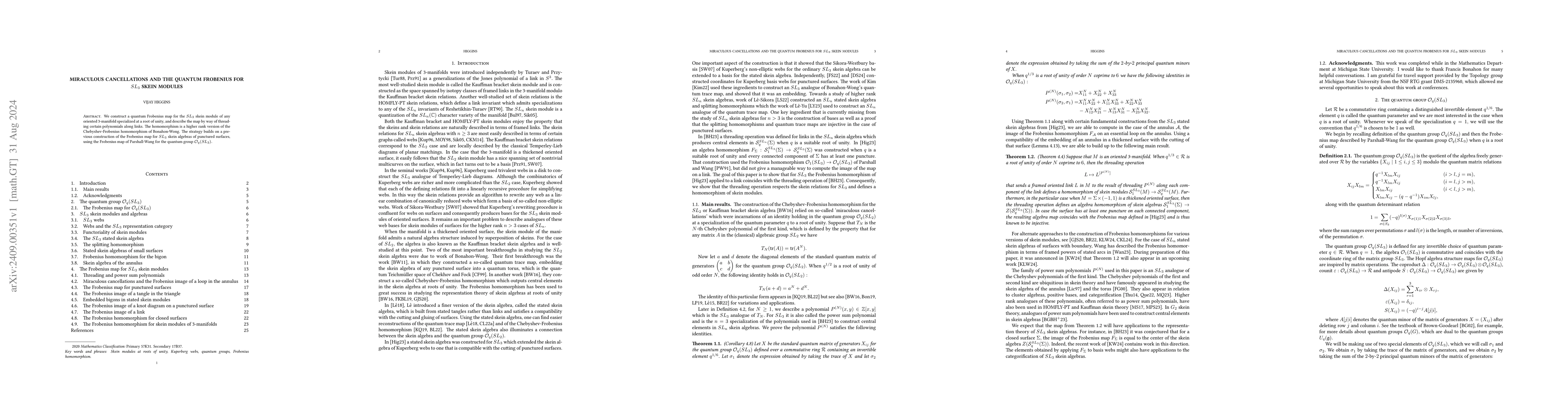 Thumbnail for Miraculous cancellations and the quantum Frobenius for $SL_3$ skein
  modules