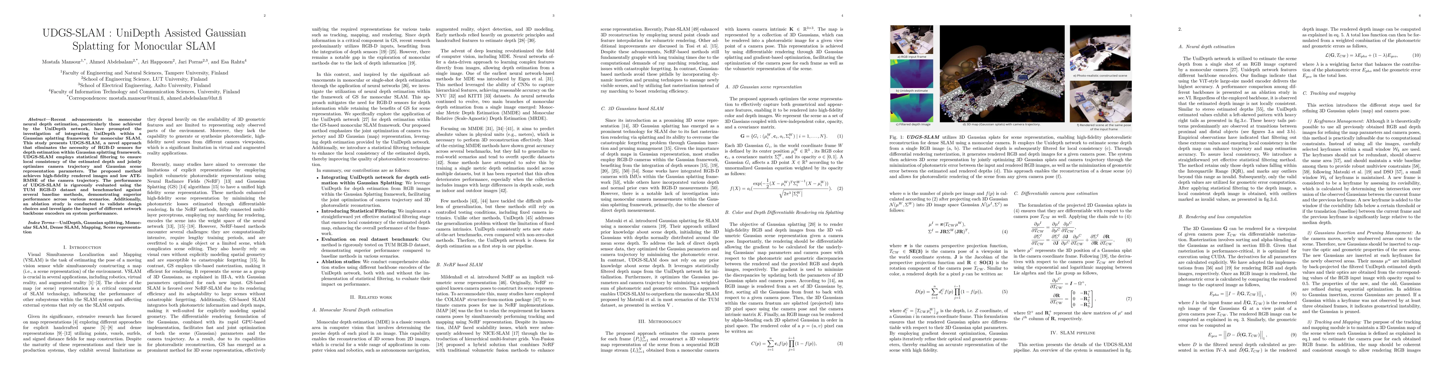 Thumbnail for UDGS-SLAM : UniDepth Assisted Gaussian Splatting for Monocular SLAM