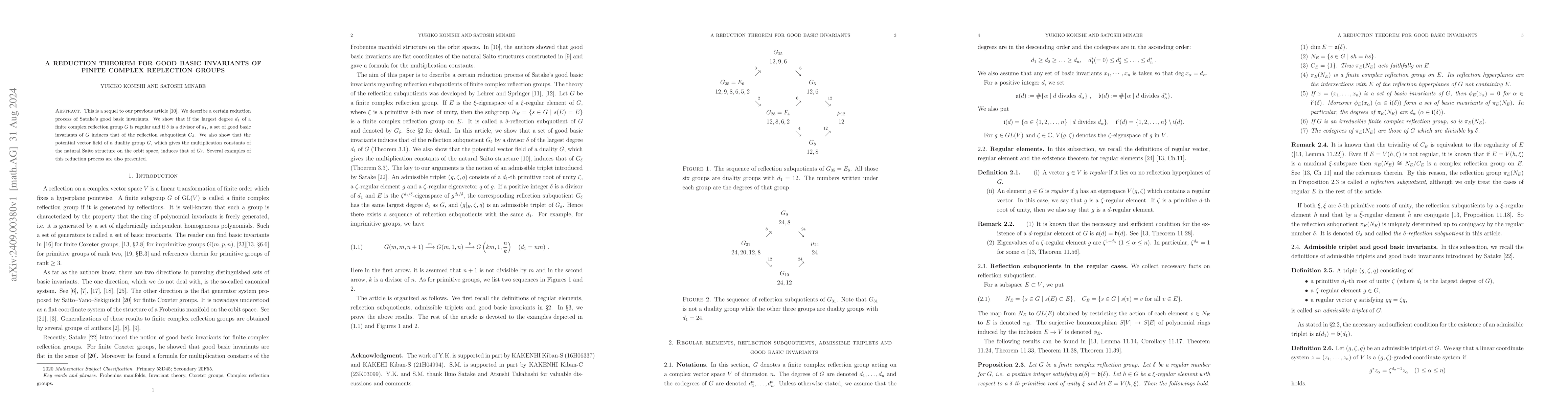 Thumbnail for A reduction theorem for good basic invariants of finite complex
  reflection groups