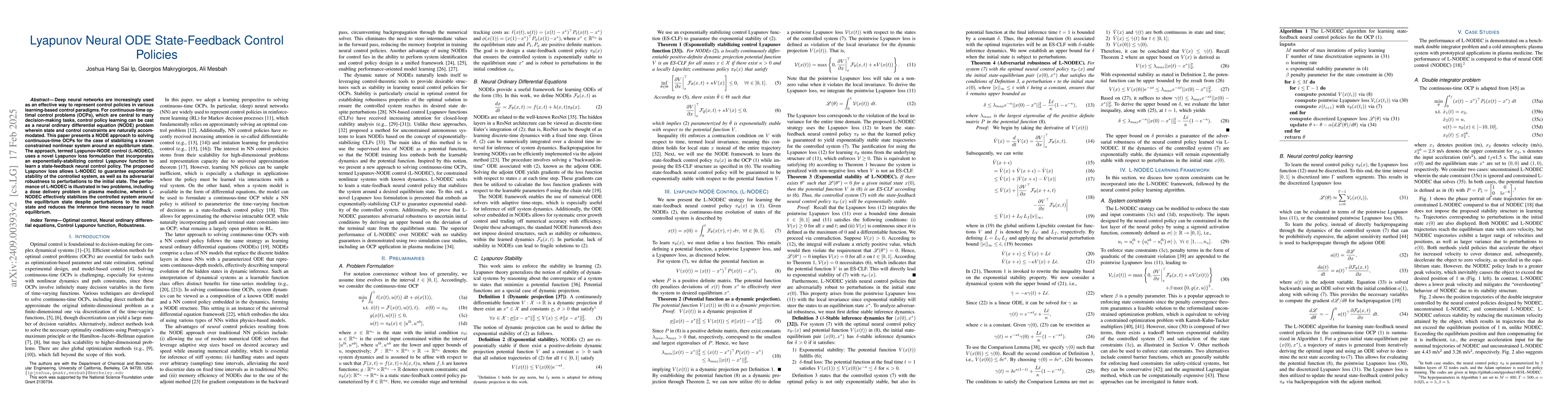 Thumbnail for Lyapunov Neural ODE Feedback Control Policies