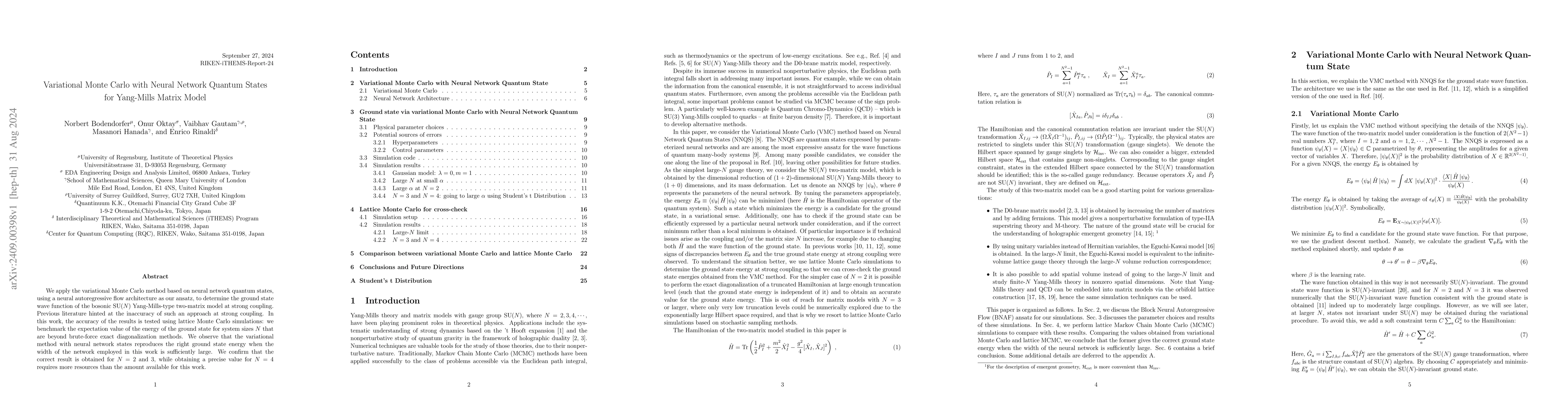 Thumbnail for Variational Monte Carlo with Neural Network Quantum States for
  Yang-Mills Matrix Model