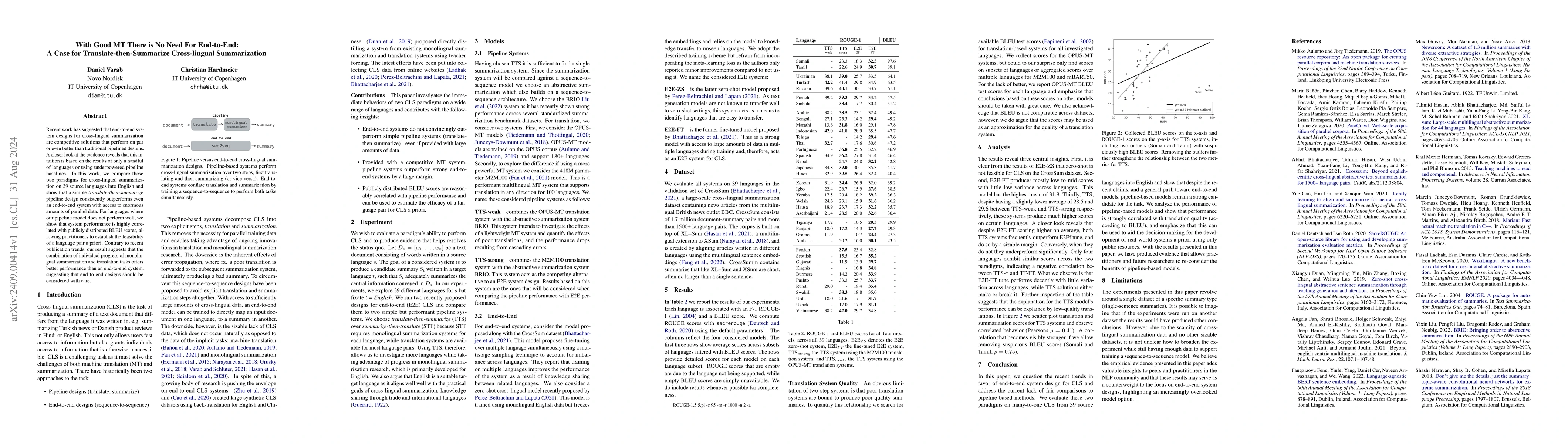 Thumbnail for With Good MT There is No Need For End-to-End: A Case for
  Translate-then-Summarize Cross-lingual Summarization