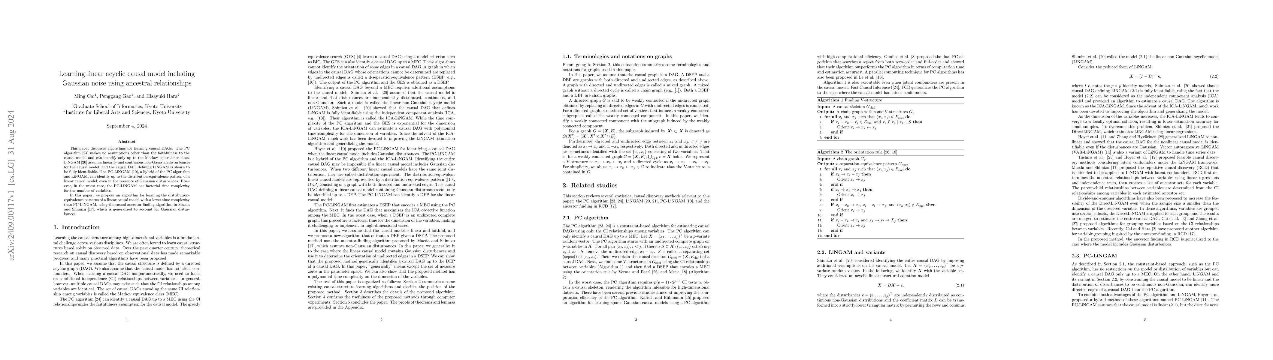 Thumbnail for Learning linear acyclic causal model including Gaussian noise using
  ancestral relationships