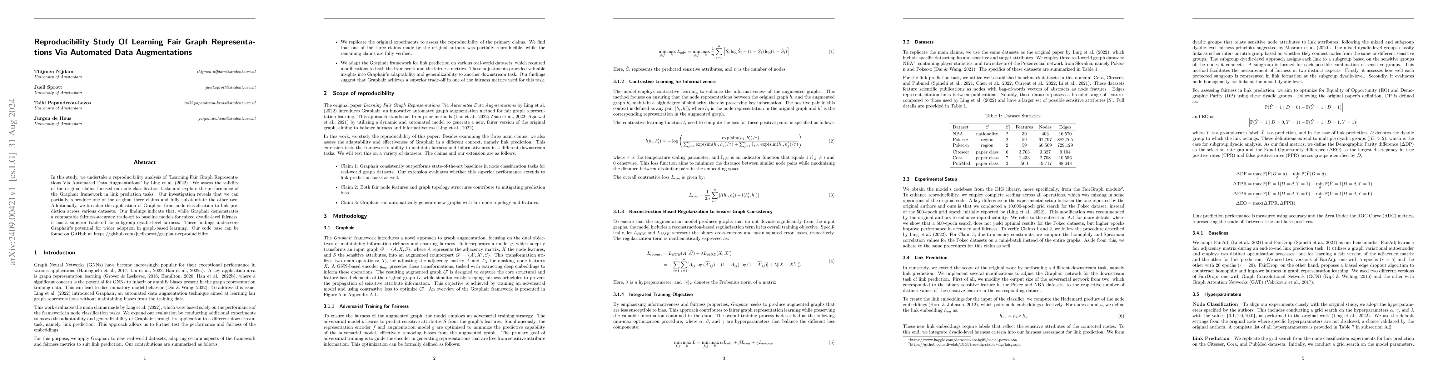 Thumbnail for Reproducibility Study Of Learning Fair Graph Representations Via
  Automated Data Augmentations