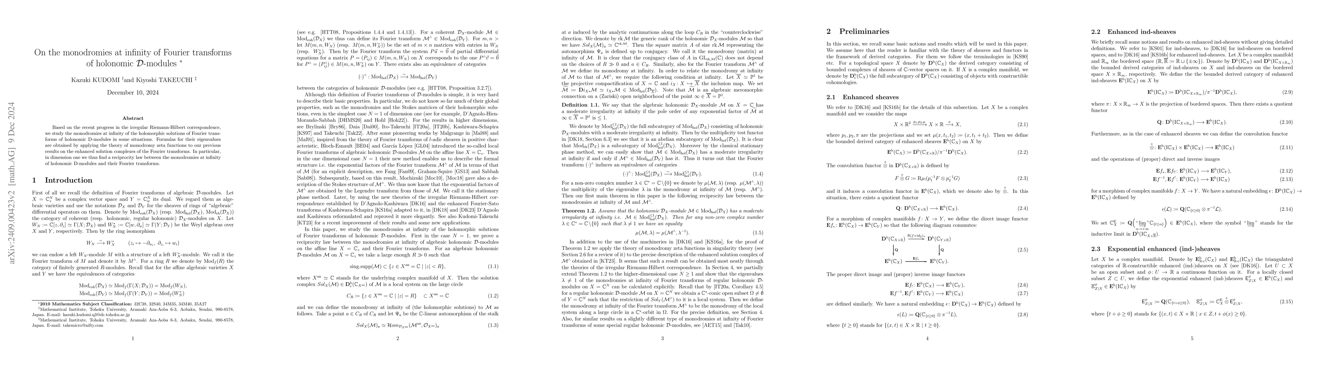 Thumbnail for On the monodromies at infinity of Fourier transforms of holonomic
  D-modules