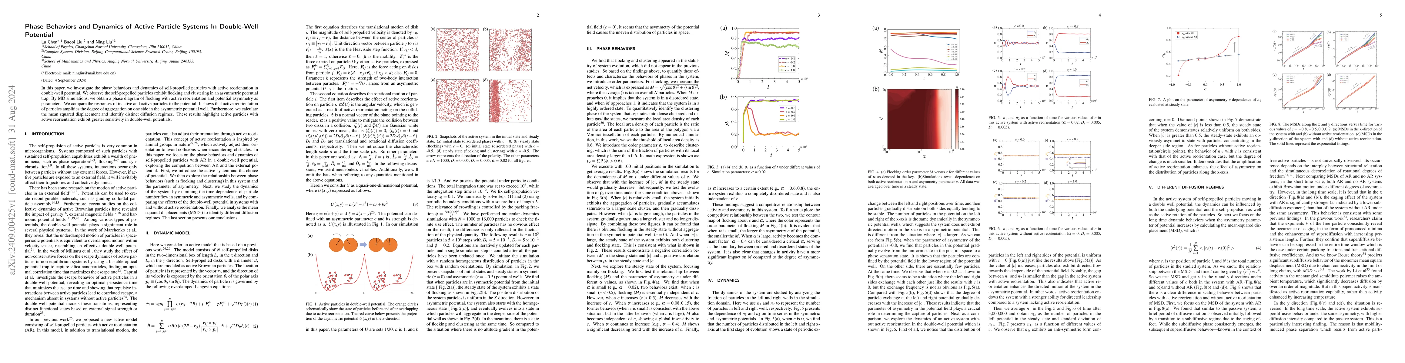 Thumbnail for Phase behaviors and dynamics of active particle systems in double-well
  potential