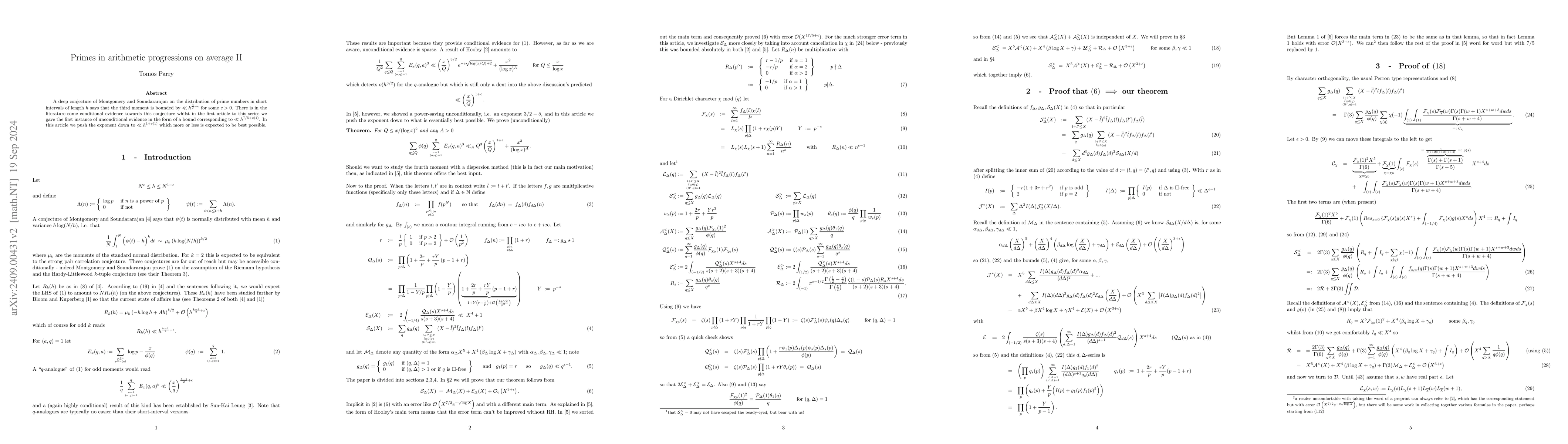 Thumbnail for Primes in arithmetic progressions on average II