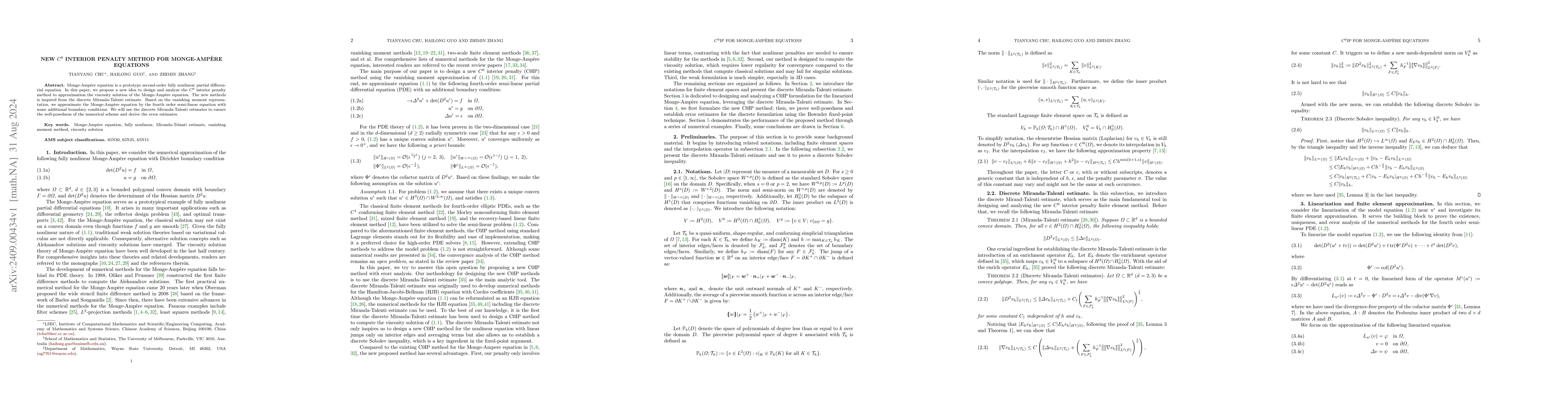 Thumbnail for New $C^0$ interior penalty method for Monge-Ampère equations