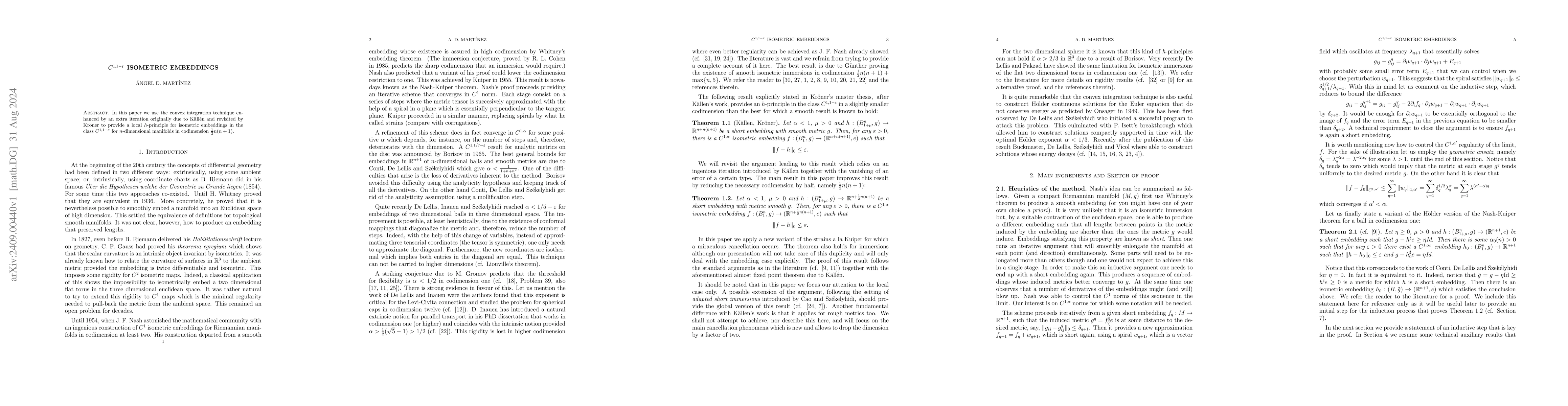 Thumbnail for $C^{1,1-ε}$ Isometric embeddings