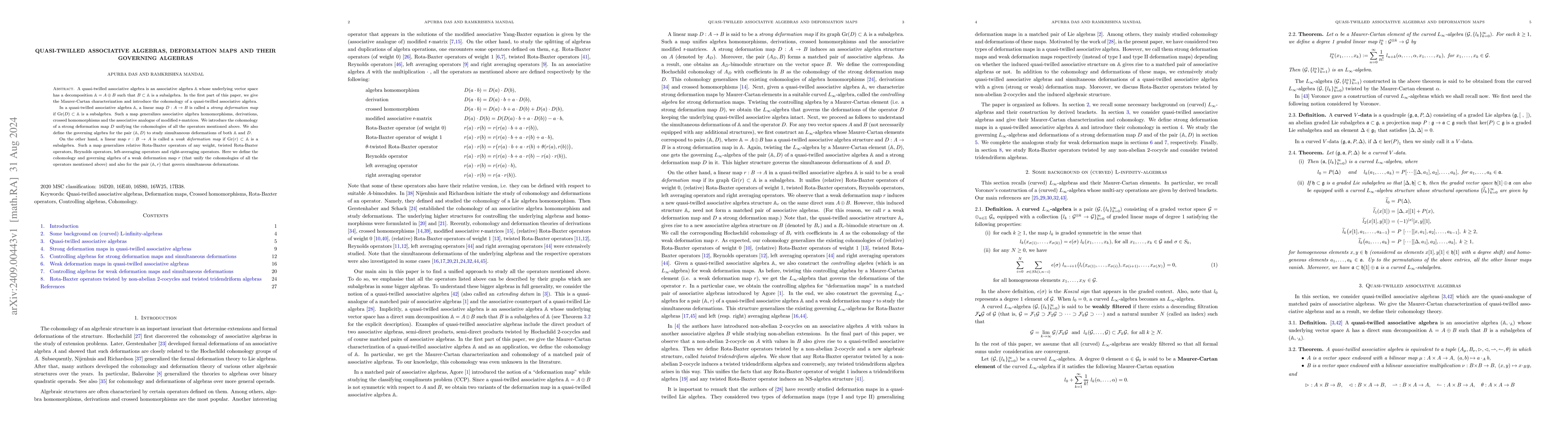 Thumbnail for Quasi-twilled associative algebras, deformation maps and their governing
  algebras