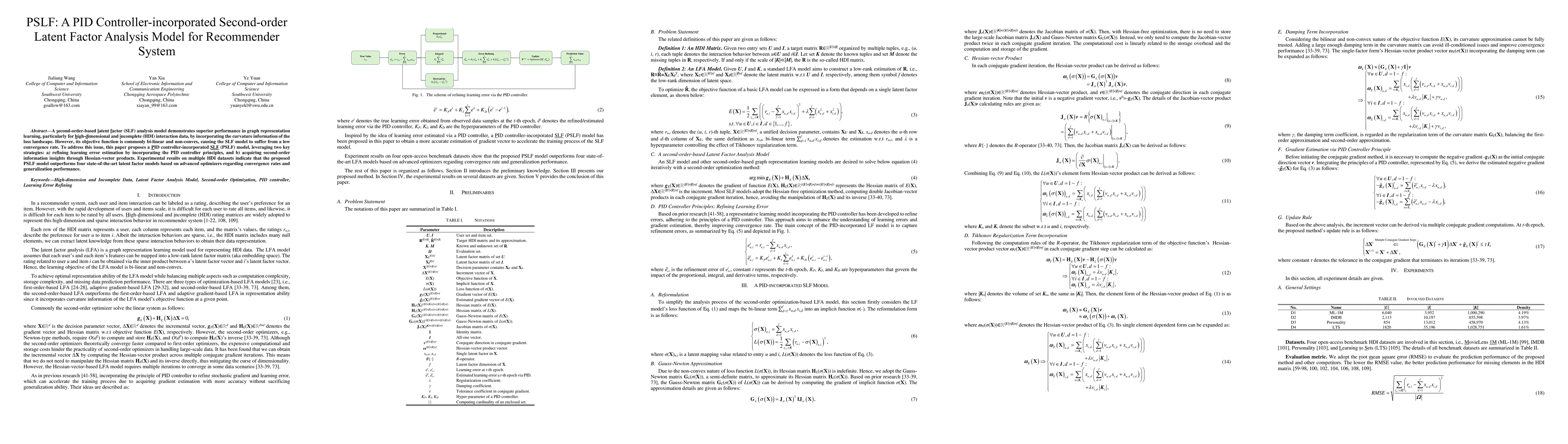 Thumbnail for PSLF: A PID Controller-incorporated Second-order Latent Factor Analysis
  Model for Recommender System