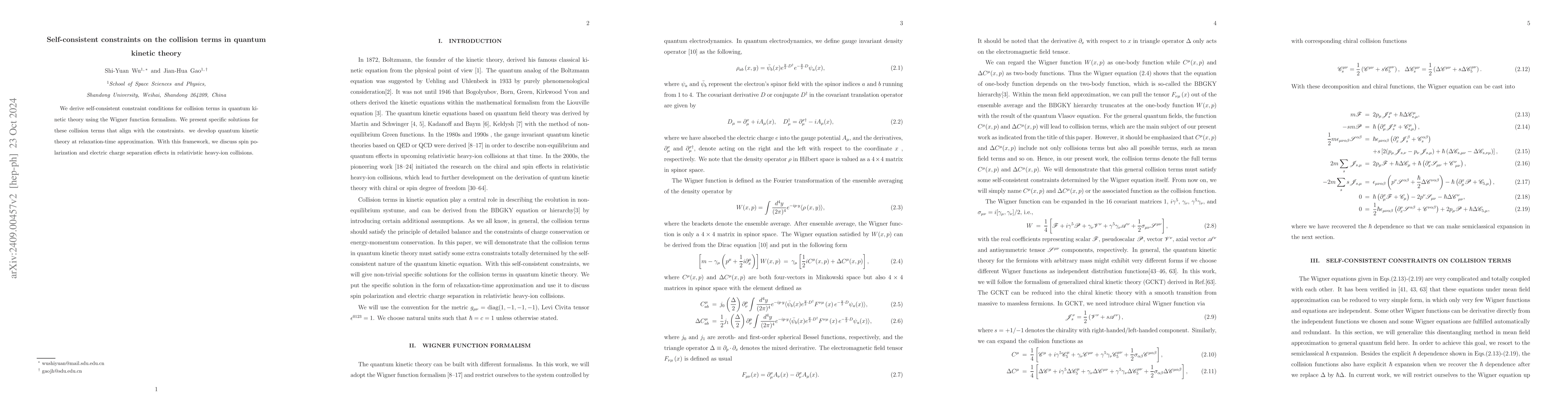 Thumbnail for Self-consistent constraints on the collision terms in quantum kinetic
  theory