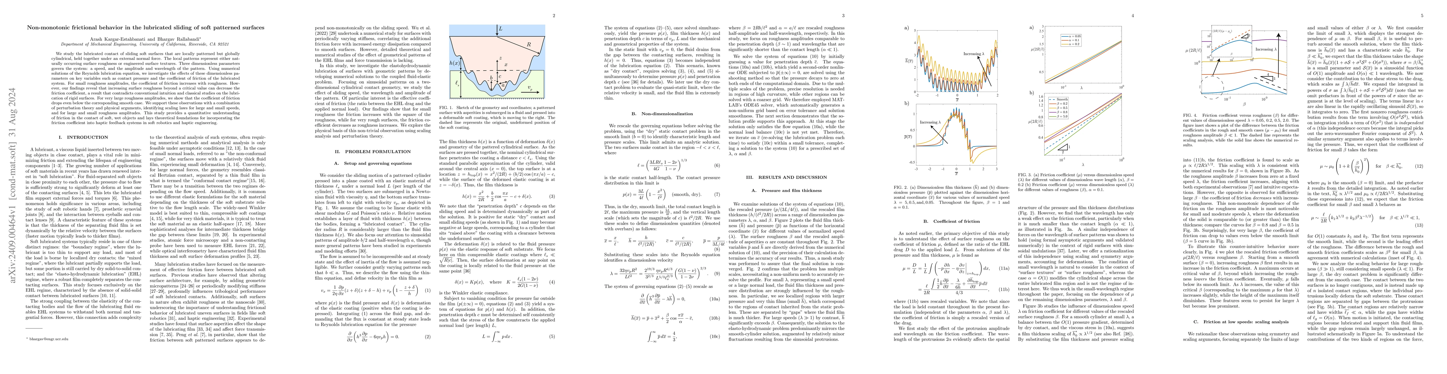 Thumbnail for Non-monotonic frictional behavior in the lubricated sliding of soft
  patterned surfaces