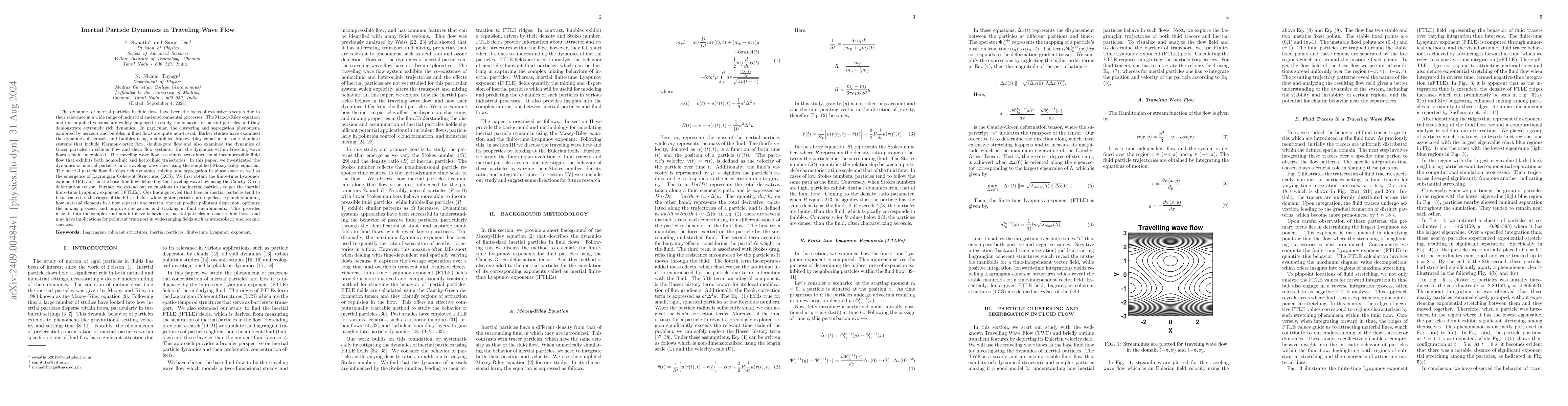 Thumbnail for Inertial Particle Dynamics in Traveling Wave Flow