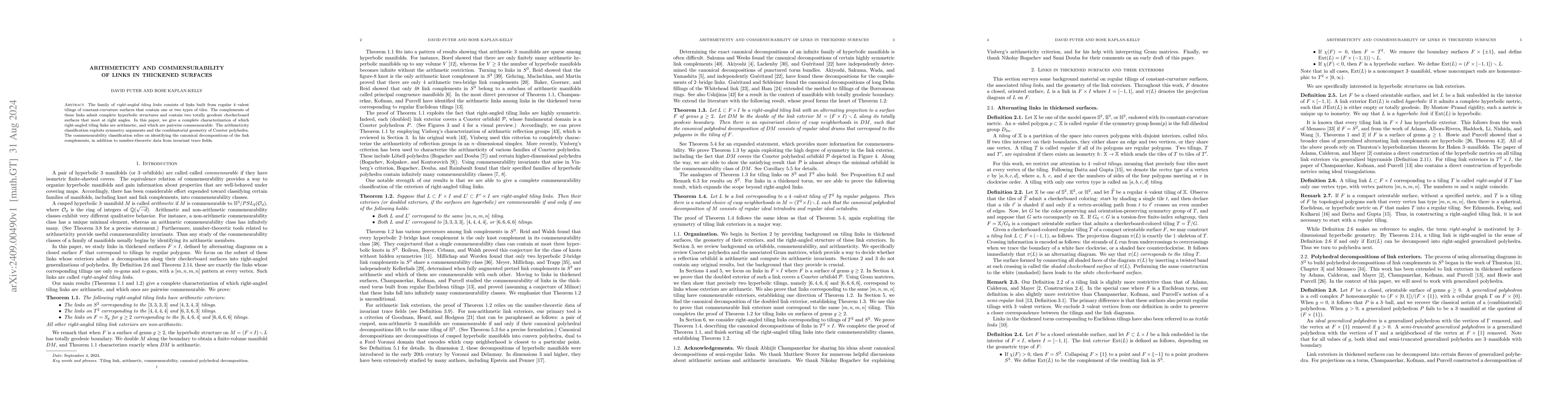 Thumbnail for Arithmeticity and commensurability of links in thickened surfaces