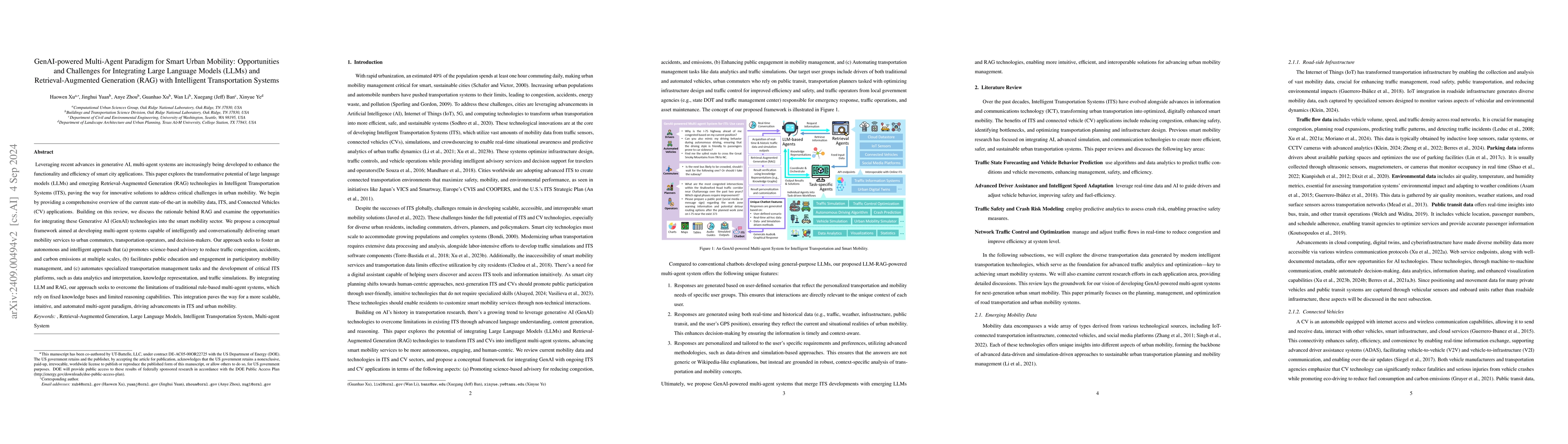 Thumbnail for GenAI-powered Multi-Agent Paradigm for Smart Urban Mobility:
  Opportunities and Challenges for Integrating Large Language Models (LLMs) and
  Retrieval-Augmented Generation (RAG) with Intelligent Transportation Systems