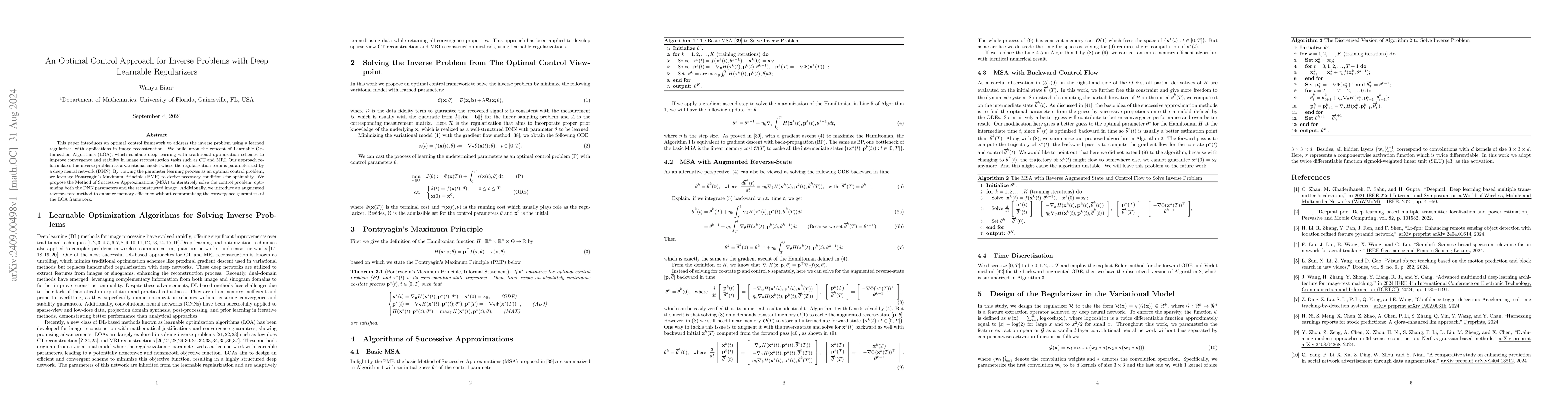Thumbnail for An Optimal Control Approach for Inverse Problems with Deep Learnable
  Regularizers
