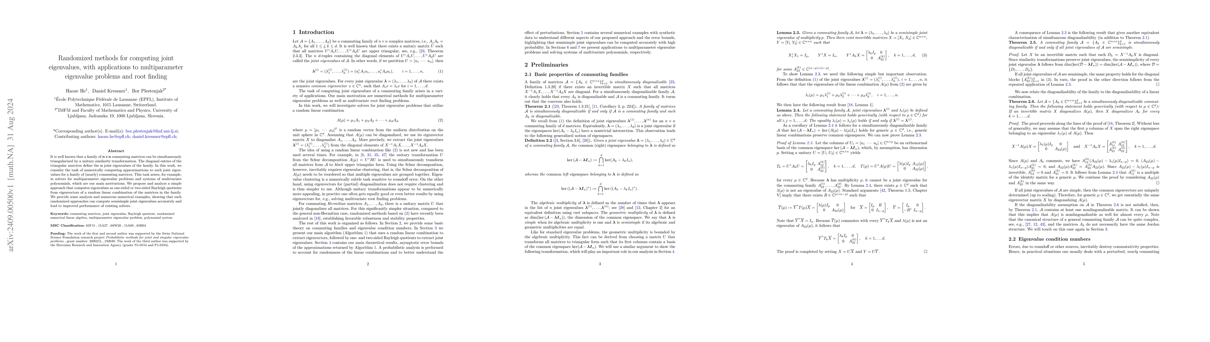 Thumbnail for Randomized methods for computing joint eigenvalues, with applications to
  multiparameter eigenvalue problems and root finding