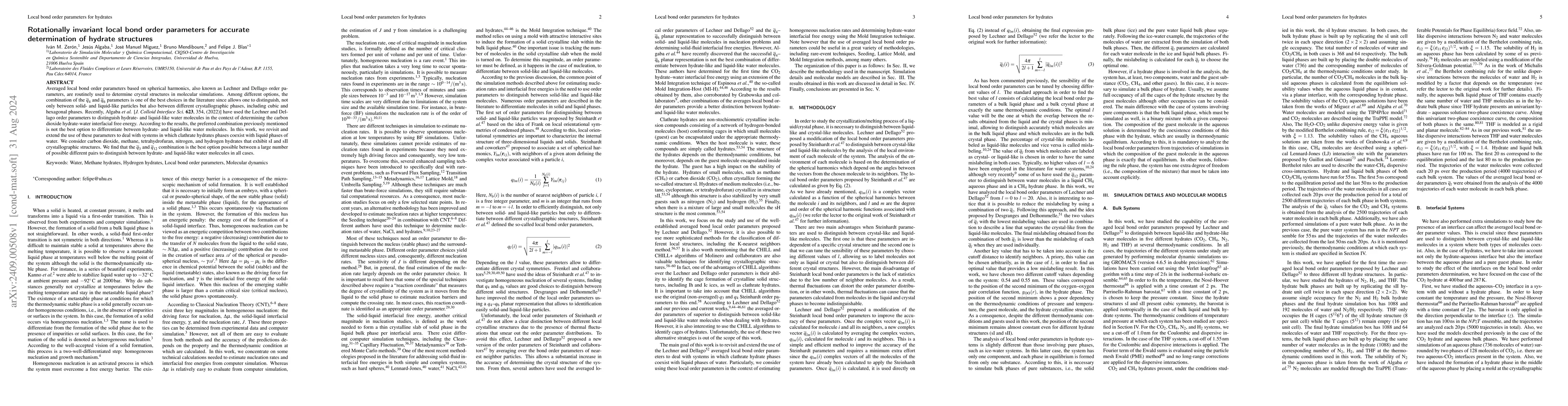 Thumbnail for Rotationally invariant local bond order parameters for accurate
  determination of hydrate structures