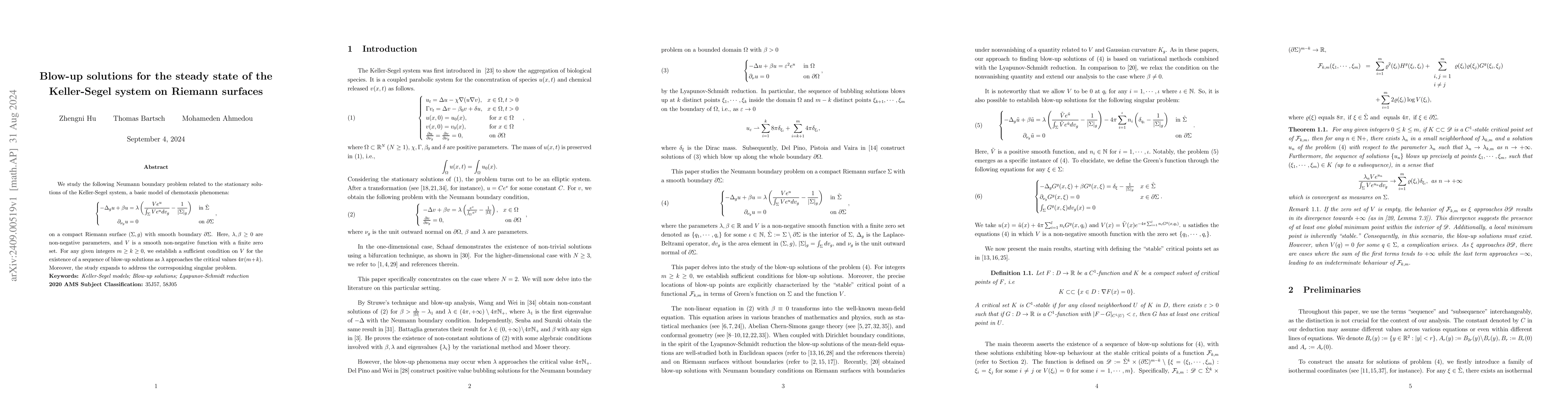 Thumbnail for Blow-up solutions for the steady state of the Keller-Segel system on
  Riemann surfaces