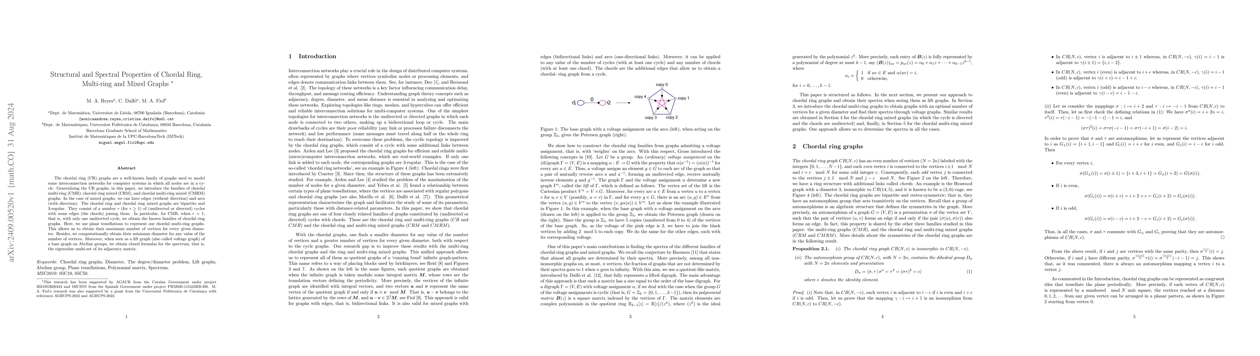 Thumbnail for Structural and Spectral Properties of Chordal Ring, Multi-ring and Mixed
  Graphs