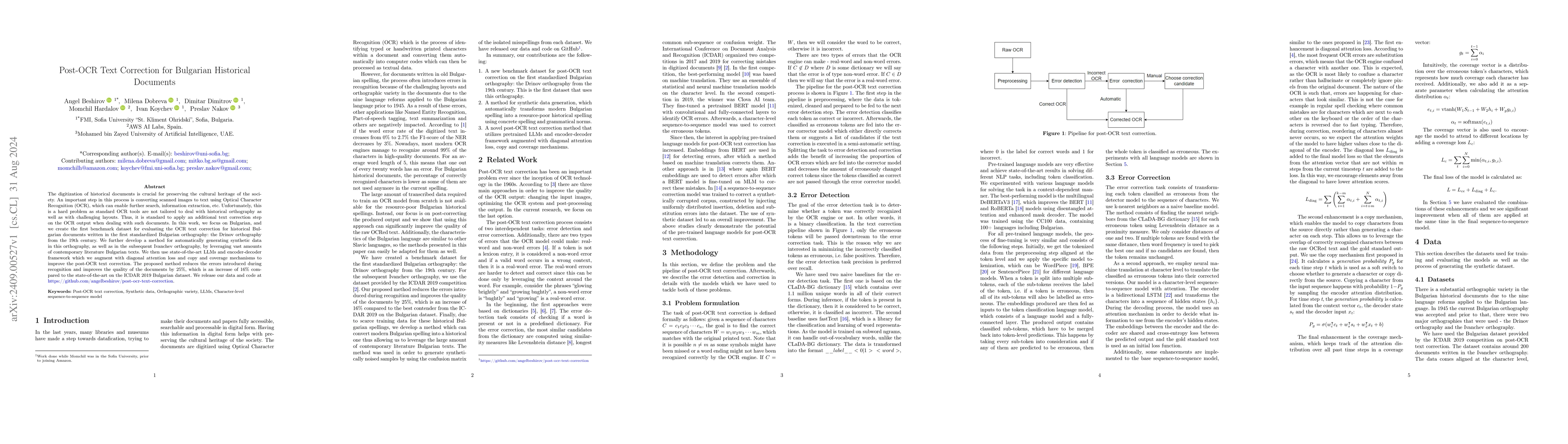 Thumbnail for Post-OCR Text Correction for Bulgarian Historical Documents