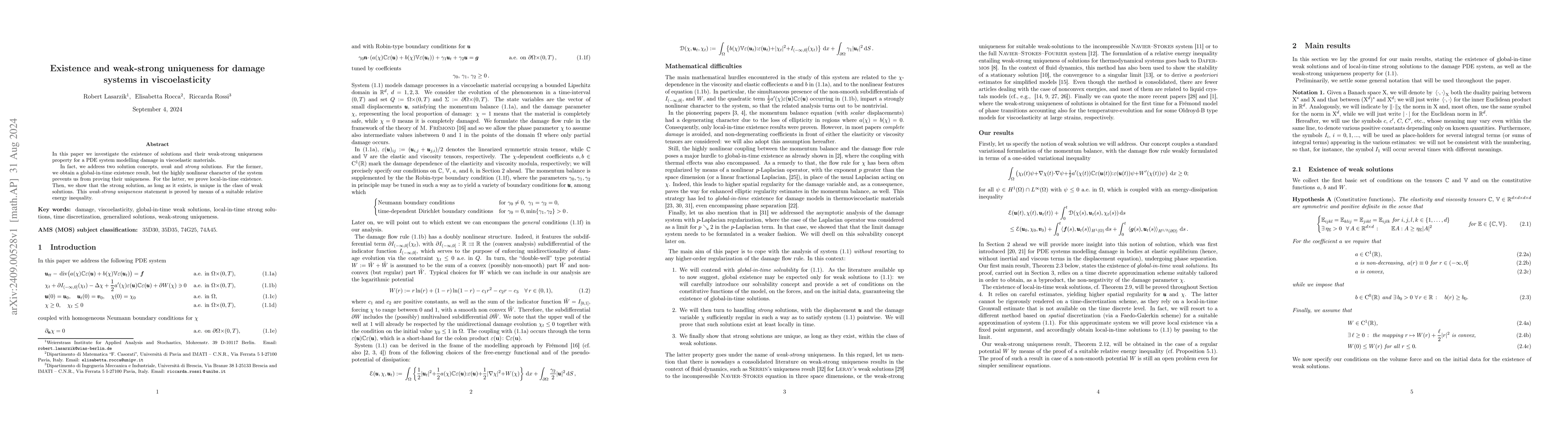 Thumbnail for Existence and weak-strong uniqueness for damage systems in
  viscoelasticity