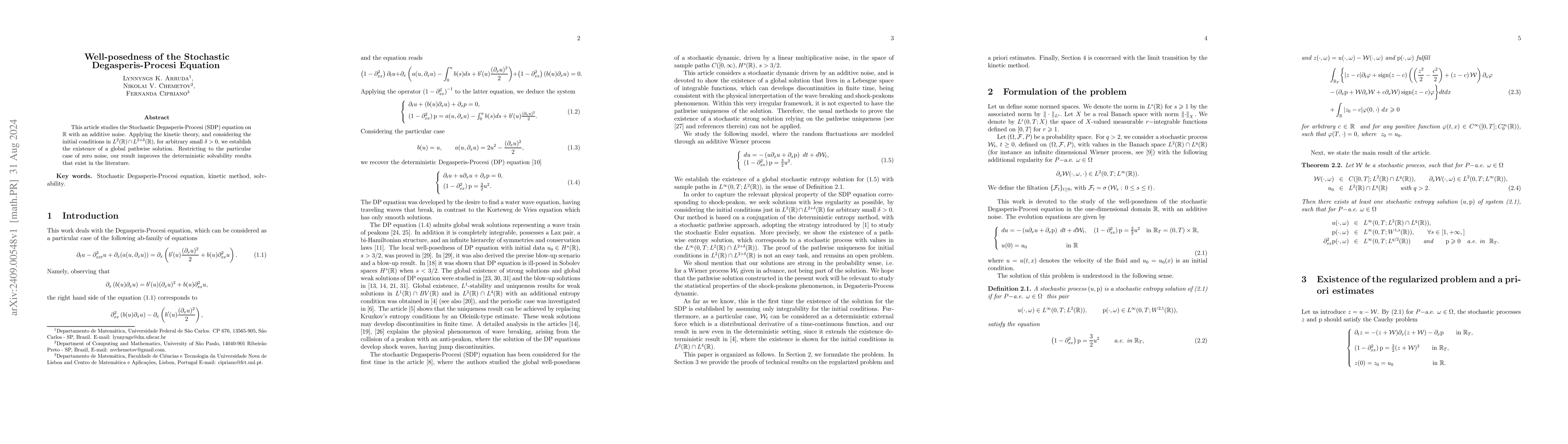 Thumbnail for Well-posedness of the Stochastic Degasperis-Procesi Equation