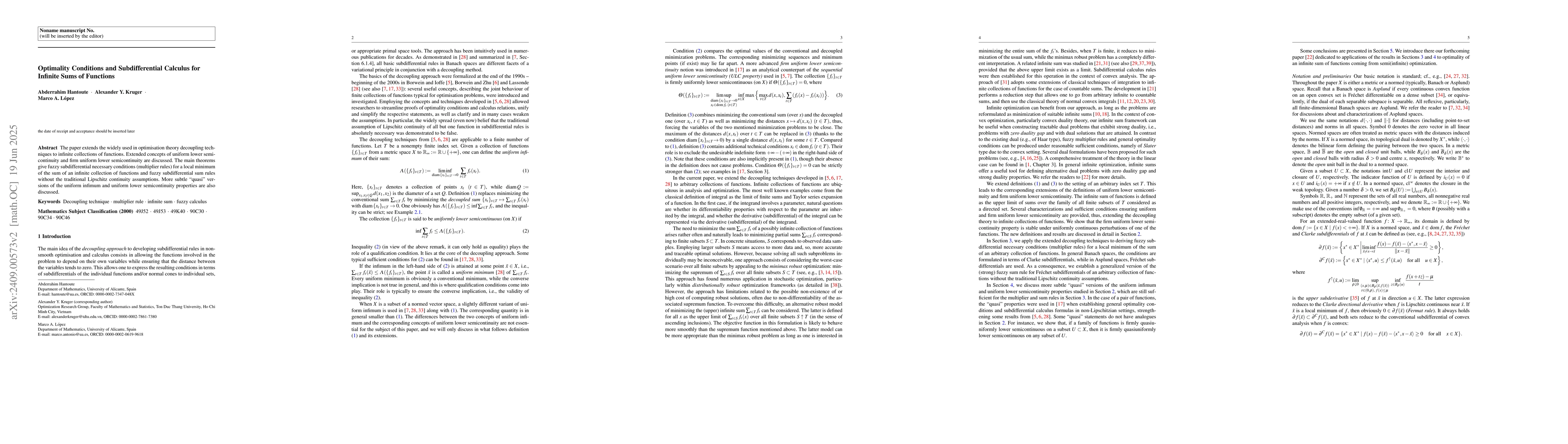 Thumbnail for Optimality conditions and subdifferential calculus for infinite sums of
  functions