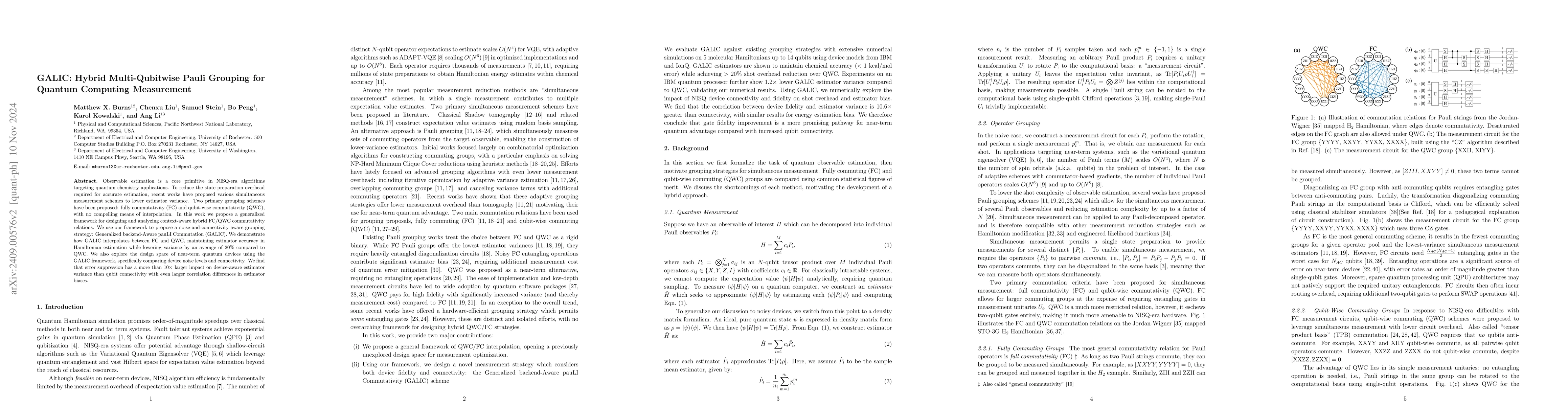 Thumbnail for GALIC: Hybrid Multi-Qubitwise Pauli Grouping for Quantum Computing
  Measurement
