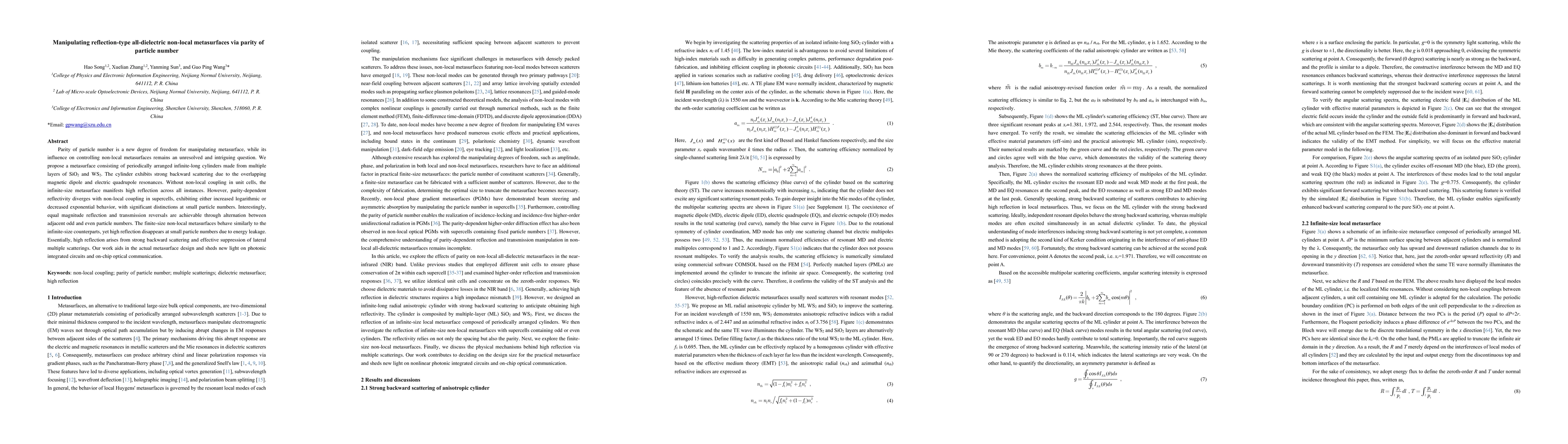 Thumbnail for Manipulating reflection-type all-dielectric non-local metasurfaces via
  parity of particle number